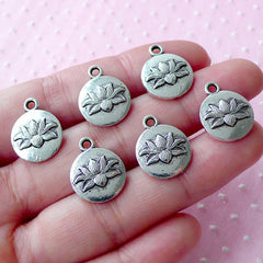 Lotus Tag Charms Water Lily Charm (6pcs / 13mm x 17mm / Tibetan Silver / 2 Sided) Floral Flower Drop Nature Plant Zen Oriental Charm CHM1812