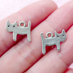 CLEARANCE Mini Kitty Cat Charms (10pcs / 14mm x 12mm / Tibetan Silver / 2 Sided) Cute Kitten Charm Bracelet Earrings Necklace Animal Drop CHM1829