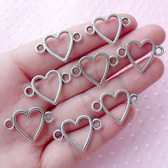 CLEARANCE Heart Connector Charm Link (8pcs / 24mm x 16mm / Tibetan Silver / 2 Sided) Bridal Jewelry Wedding Supplies Valentines Day Love Charm CHM1839
