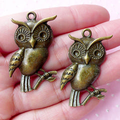 Large Owl Charms Big Bird Charm (2pcs / 23mm x 39mm / Antique Bronze) Animal Jewellery Pendant Necklace Keychain Bookmark Charm CHM1820