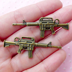 CLEARANCE US m4 Rifles Charm (2pcs / 16mm x 45mm / Antique Bronze / 2 Sided) AK47 Assault Rifle Kalashnikov Kalash Military Firearm Weapon Gun CHM1824