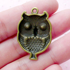 Owl with Rhinestones Charms (1 piece / 21mm x 31mm / Antique Bronze) Bird Pendant Necklace Animal Jewelry Key Holder Bag Purse Charm CHM1826