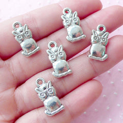 Silver Owl Charms (5pcs / 10mm x 19mm / Tibetan Silver / 2 Sided) Bird Jewellery Animal Charm Zipper Pull Baby Shower Favor Charm CHM1832