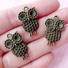 Bronze Owl Charms (3pcs / 16mm x 25mm / Antique Bronze) Bird Necklace Animal Jewellery Zipper Pull Keyring Charm Bag Purse Charm CHM1833