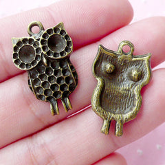 Bronze Owl Charms (3pcs / 16mm x 25mm / Antique Bronze) Bird Necklace Animal Jewellery Zipper Pull Keyring Charm Bag Purse Charm CHM1833