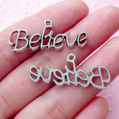 Believe Charms (6pcs / 14mm x 32mm / Tibetan Silver) Message Text Word Charm Affirmation Charm Inspirational Charm Bracelet Pendant CHM1844