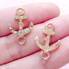 CLEARANCE Gold Anchor Connector Charm Link with Clear Rhinestones (2pcs / 14mm x 21mm) Bling Nautical Jewelry Ship Yacht Boat Charm Bracelet CHM1847