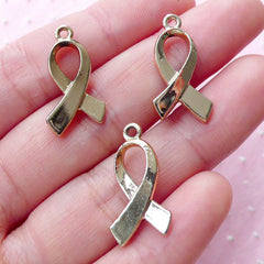 Awareness Ribbon Charms (3pcs / 12mm x 22mm / Gold / 2 Sided) Cancer Fight Hope Symbol Support Troops Jewelry Zipper Pull Wine Charm CHM1849