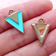 Triangle Enamel Charms (2pcs / 14mm x 19mm / Gold & Blue) Geometric Jewellery Polygon Isosceles Triangle Pendant DIY Shape Necklace CHM1850