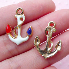 Colorful Anchor Charm (2pcs / 16mm x 22mm / Gold) Nautical Jewelry Ship Yacht Boat Pendant Cruise Travel Charm Bracelet French Style CHM1851