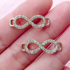 Infinity Link Charms w/ Clear Rhinestones (2pcs / 8mm x 23mm / Gold) Bling Wedding Jewelry Bridal Bracelet Connector Charm Necklace CHM1854