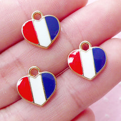 Heart France Enamel Charms (3pcs / 12mm x 12mm / Gold) French Flag Heart Pendant Travel Lover Jewelry Vacation Holiday Add On Charm CHM1858