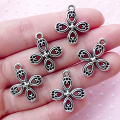 Filigree Cross Charms Hollow Cross Pendant (5pcs / 18mm x 21mm / Tibetan Silver / 2 Sided) Necklace Bracelet Baptism Favor Charm CHM1843