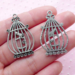 CLEARANCE Silver Bird Cage Charms (5pcs / 21mm x 34mm / Tibetan Silver) Whimsical Pendant Necklace Earrings Zipper Pull Key Chain Purse Charm CHM1865