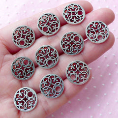 Round Filigree Charms (10pcs / 15mm / Tibetan Silver / 2 Sided) Everyday Jewelry Bracelet Link Charm Connector Charm Bookmark Charm CHM1845