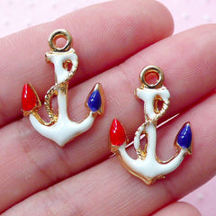 Colorful Anchor Charm (2pcs / 16mm x 22mm / Gold) Nautical Jewelry Ship Yacht Boat Pendant Cruise Travel Charm Bracelet French Style CHM1851