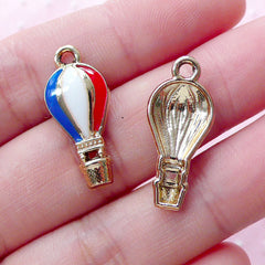 Colorful Hot Air Balloon Charms (3pcs / 10mm x 24mm / Gold) French Enamel Pendant Travel Vacation Holiday Baby Shower Favor Charm CHM1856