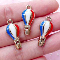 Colorful Hot Air Balloon Charms (3pcs / 10mm x 24mm / Gold) French Enamel Pendant Travel Vacation Holiday Baby Shower Favor Charm CHM1856