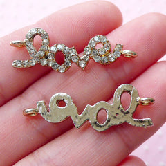 Love Link Charms with Rhinestones (2pcs / 12mm x 31mm / Gold) Valentines Day Bracelet Connector Bridesmaid Jewellery Wedding Supply CHM1869