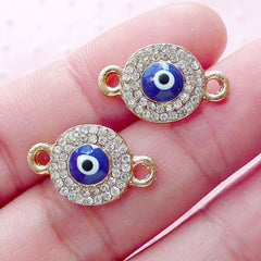 CLEARANCE Rhinestones Evil Eye Link Charms Enamel Connector Charm (2pcs / 11mm x 19mm / Gold) Turkish Stink Eye Good Luck Protective Charm CHM1871