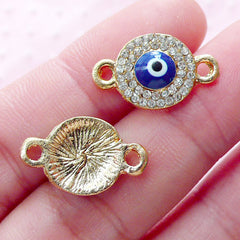 CLEARANCE Rhinestones Evil Eye Link Charms Enamel Connector Charm (2pcs / 11mm x 19mm / Gold) Turkish Stink Eye Good Luck Protective Charm CHM1871