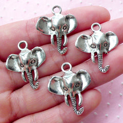 CLEARANCE Silver Elephant Head Charms (4pcs / 21mm x 25mm / Tibetan Silver) Exotic Animal Necklace African Wildlife Zipper Pull Bookmark Charm CHM1883
