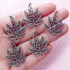 Cannabis Charms Hollow Marijuana Hemp Grass Pot Leaf Weed Pendant (5pcs / 22mm x 29mm / Tibetan Silver / 2 Sided) Hippy Hippie Charm CHM1884