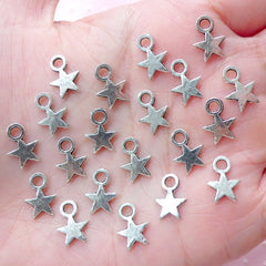 Tiny Star Charms Mini Star Drop Little Star Pendant (20pcs / 8mm x 11mm / Tibetan Silver / 2 Sided) Kawaii Add On Charm Cute Jewelry CHM1885