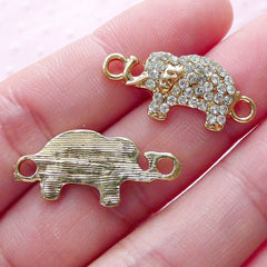 Rhinestones Elephant Link Charms (2pcs / 11mm x 25mm / Gold) Bling Bling Animal Charm Bracelet Connector Charm Necklace Pendant CHM1872