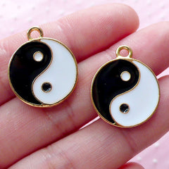 Enameled Yin Yang Charms (2pcs / 18mm x 22mm / Gold / 2 Sided) Taoism Jewellery Tai Chi Charm Zipper Pull Charm DIY Choker Necklace CHM1876