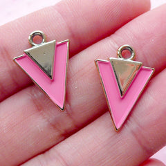 Enameled Triangle Charms (2pcs / 14mm x 19mm / Gold & Pink) Geometry Jewellery Isosceles Triangle Shape Pendant DIY Polygon Necklace CHM1879