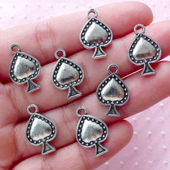 CLEARANCE Spade Suit Charms (7pcs / 12mm x 19mm / Tibetan Silver / 2 Sided) Poker Jewelry Playing Card Pendant Las Vegas Alice in Wonderland CHM1887