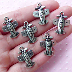 Silver Airplane Charms Aeroplane Pendant (6pcs / 16mm x 22mm / Tibetan Silver) Vintage Style Aircraft Flight Plane Pilot Jewelry CHM1893