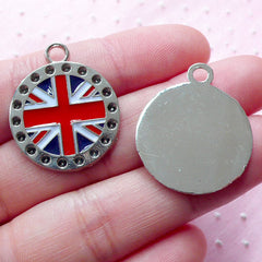 UK Flag Enamel Charms Union Jack Charm (2pcs / 23mm x 27mm / Silver) United Kingdom Flag Pendant British Flag Necklace Patriotic CHM1901