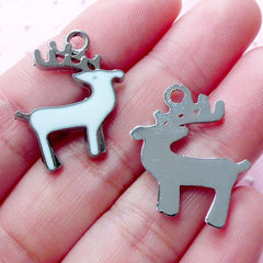 Reindeer Enamel Charms Deer Pendant (2pcs / 21mm x 23mm / Silver & White) Whimsical Jewelry Christmas Animal Charm Party Wine Charm CHM1902