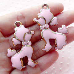 Poodle Acrylic Charms Dog Enamel Charm (2pcs / 29mm x 42mm / Gold & Light Pink / 2 Sided) Kawaii Animal Pendant Pet Collar Charm CHM1904
