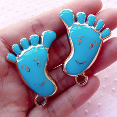 Baby Foot Acrylic Charms Feetprint Enamel Charm (2pcs / 32mm x 41mm / Gold & Blue / 2 Sided) Baby Boy Shower Decor New Mom Jewellery CHM1906