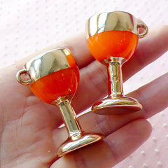 3D Wine Glass Acrylic Charms Enamel Charm (2pcs / 23mm x 41mm / Gold & Orange) Dollhouse Minature Whimsical Jewellery Novelty Charm CHM1910