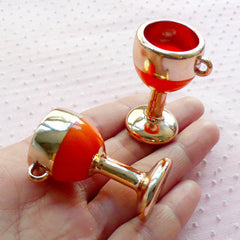 3D Wine Glass Acrylic Charms Enamel Charm (2pcs / 23mm x 41mm / Gold & Orange) Dollhouse Minature Whimsical Jewellery Novelty Charm CHM1910