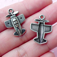 Silver Airplane Charms Aeroplane Pendant (6pcs / 16mm x 22mm / Tibetan Silver) Vintage Style Aircraft Flight Plane Pilot Jewelry CHM1893