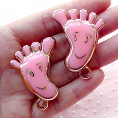 Baby Feet Acrylic Charms Footprint Enamel Charm (2pcs / 32mm x 41mm / Gold & Pink / 2 Sided) New Baby Shower Decor New Mom Jewelry CHM1907