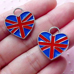 CLEARANCE Heart UK Enamel Charms British Flag Charm (2pcs / 20mm x 22mm / Silver) Union Jack Pendant United Kingdom Flag London Travel Charm CHM1917