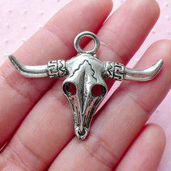 Large Bull Head Charm (1 piece / 48mm x 33mm / Tibetan Silver) Cattle Cow Taurus Bull Ox Pendant Jewellery for Men Key Chain Charm CHM1938