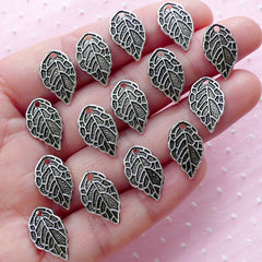 CLEARANCE Leaf Drop Floral Charms (15pcs / 10mm x 16mm / Tibetan Silver) Add On Charm Bracelet Necklace Earrings Purse Charm Key Chain Charm CHM1933