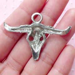 Large Bull Head Charm (1 piece / 48mm x 33mm / Tibetan Silver) Cattle Cow Taurus Bull Ox Pendant Jewellery for Men Key Chain Charm CHM1938