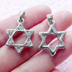Star of David Charm w/ Rhinestones (2pcs / 18mm x 24mm / Silver) Hexagram Magen David Sacred Geometry Jewelry Jewish Hebrew Judaism CHM1942