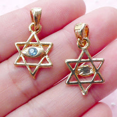 Magen David w/ Evil Eye Charm (2pcs / 13mm x 19mm / Gold with Blue Rhinestone) Sacred Geometry Jewelry Star of David Jewish Judaism CHM1949