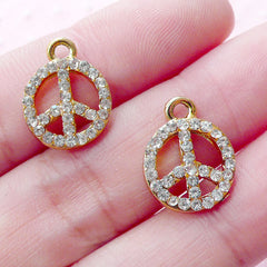 Rhinestone Peace Symbol Charms (2pcs / 12mm x 16mm / Gold) Peace Sign Pendant Hippie Earrings Hippy Bracelet Key Chain Wine Charm CHM1945