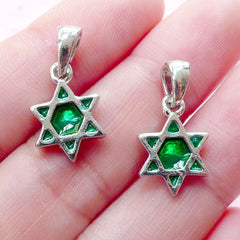 Sacred Geometry Jewelry Star of David Enamel Pendant (2pcs / 11mm x 15mm / Silver & Green) Hexagram Polygon Jewish Judaica Judaism CHM1946