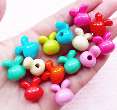 Acrylic Rabbit Beads 3D Bunny Charms (10pcs / 16mm x 16mm / Mix Color) Cute Animal Jewelry Kawaii Plastic Bead Bubblegum Necklace CHM1951